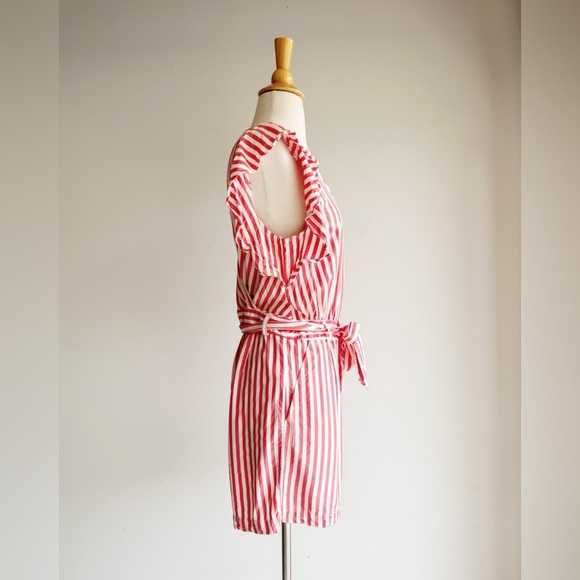 LOFT Red and White Striped Ruffle Sleeve Romper Size 2 - Picture 5 of 8